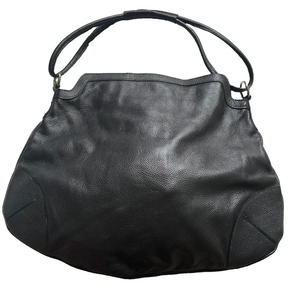 Elen Gotti Black Italian Leather Large Hobo Bag With Tassels